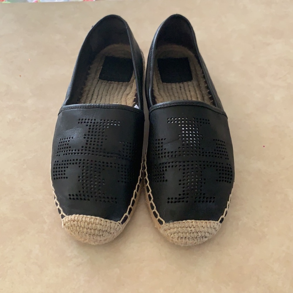 Tory Burch black leather espadrilles women’s 7.5
